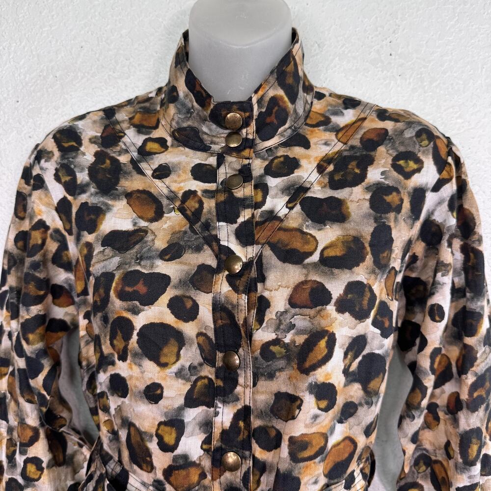 Karina Grimaldi Dress Women XS Leopard Shirt Belted Snap Long Sleeve Boho - Picture 4 of 11